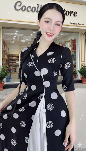 AD2899 Áo only - Áo dài 2 tà cổ lật màu đen