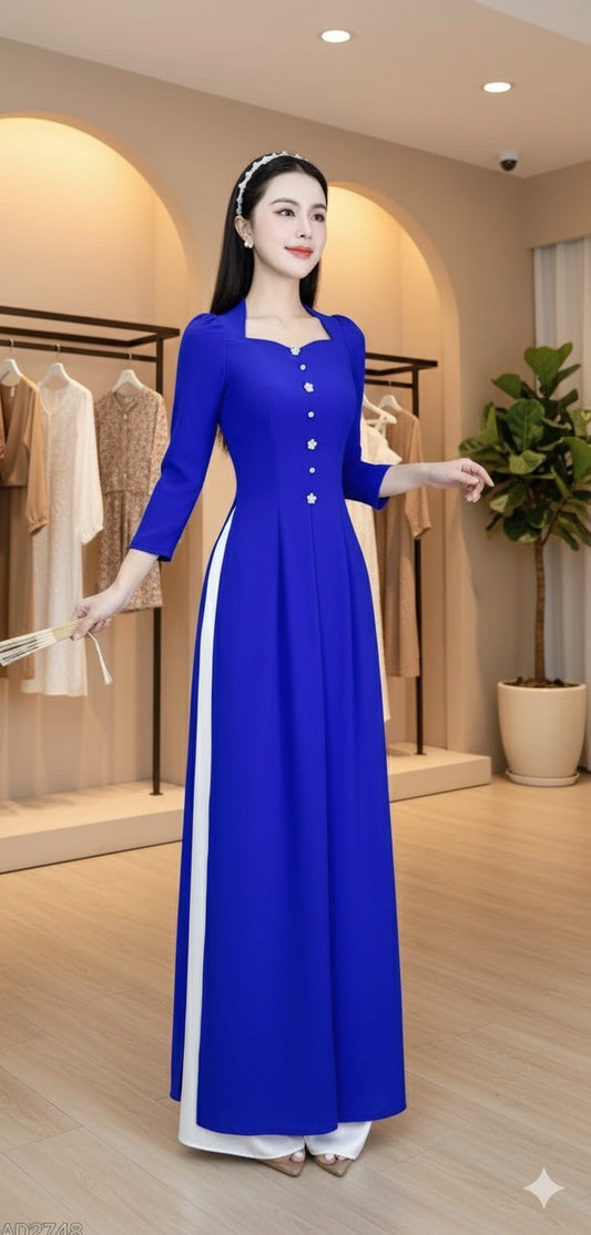AD2748 Áo only - Áo dài 3 tà tằm kim cương