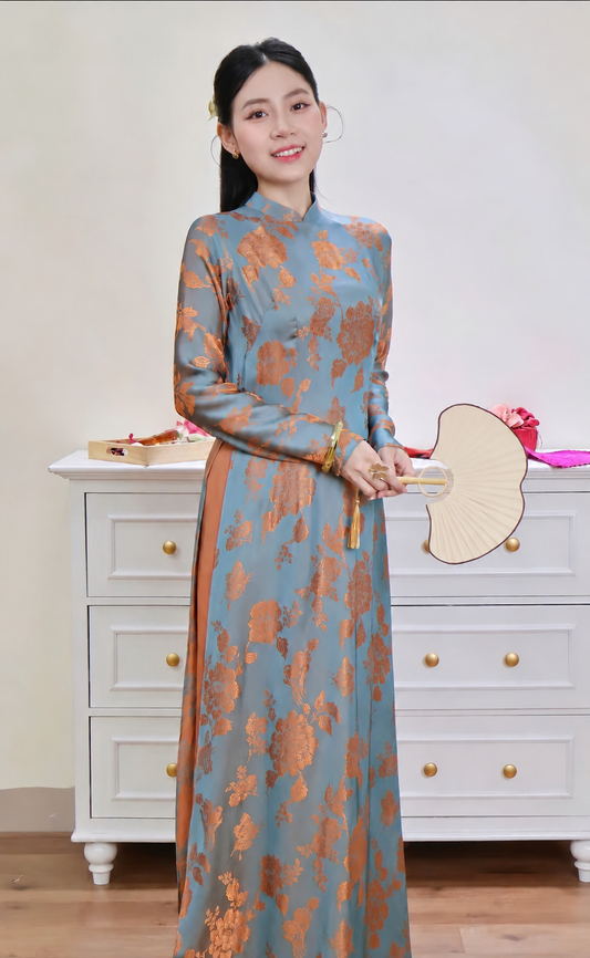 K355 6384 Áo only no pants - Áo dài dáng truyền thống chiết eo lụa tằm