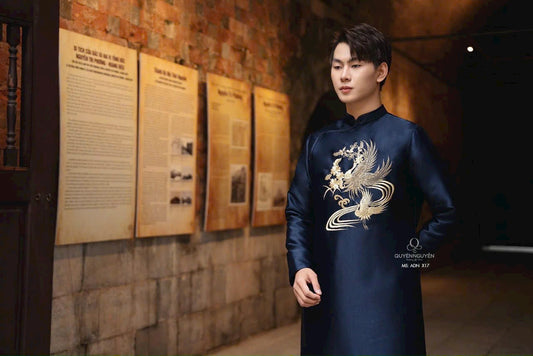 B91 only áo - Áo dài nam thêu phượng hoàng