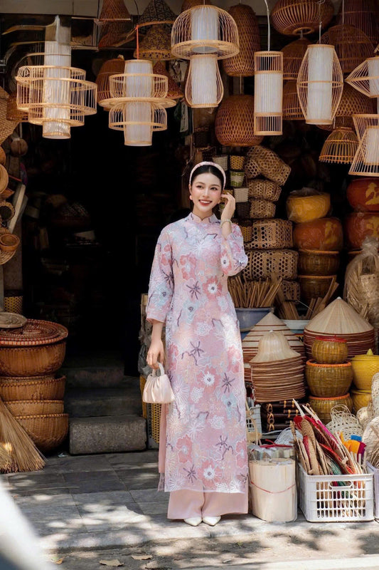 M208 2335 Áo + quần - Áo dài dáng suông thiết kế đính hoa Bling