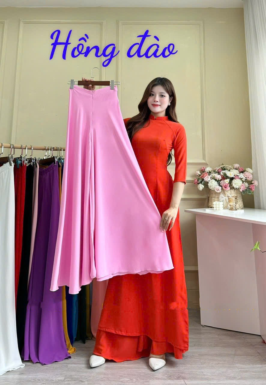 QV 4291 - Quần váy lụa mã não Hồng dâu