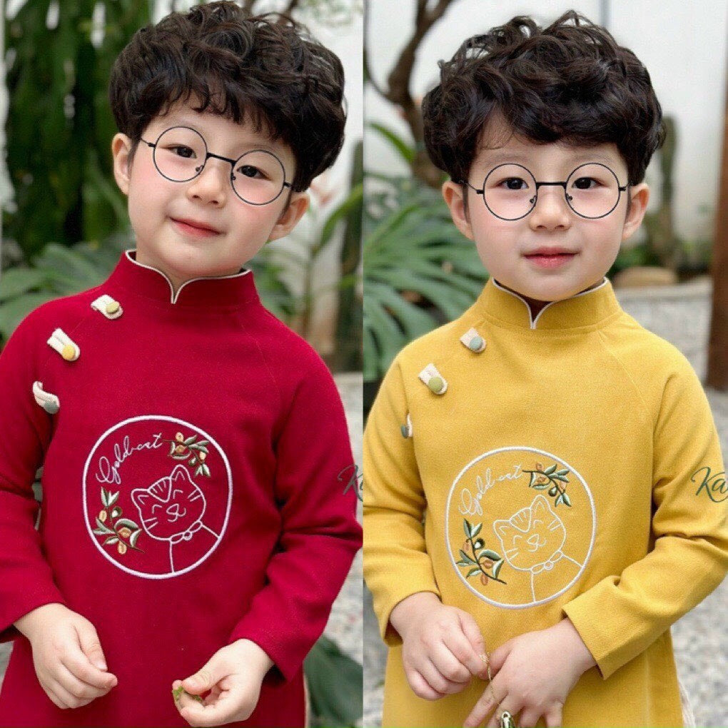 BT25 BT24 Áo + quần - Áo dài bé trai/gái nhung tăm thêu