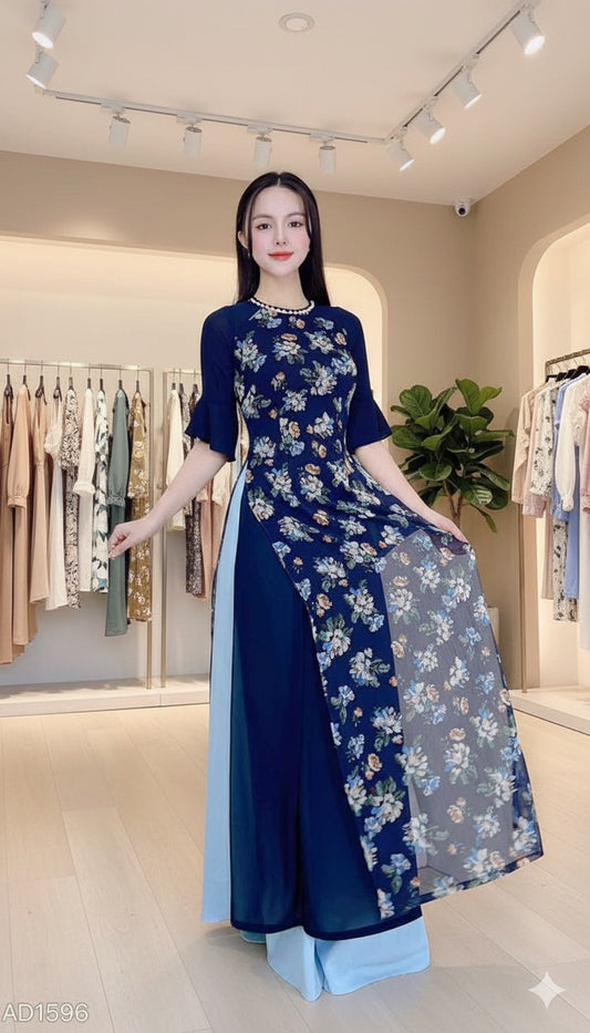 AD1596 - Áo Dài 4T Lưới Dây Chuyền.