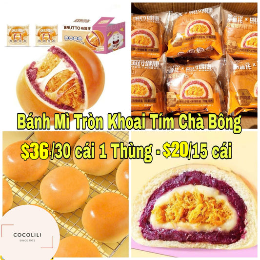 Bánh mì tròn khoai tím chà bông