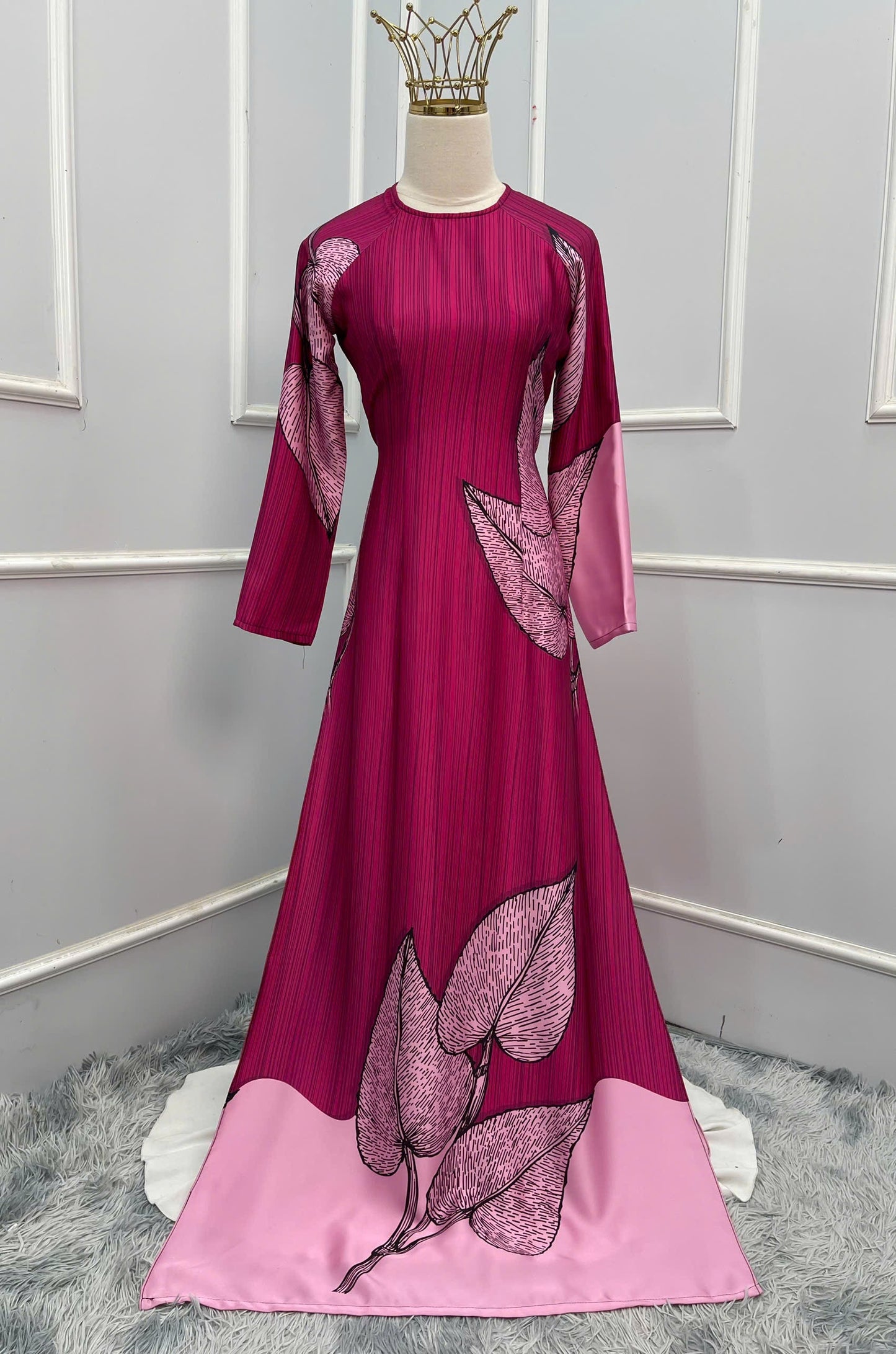 H309 1512 Áo only - Áo dài lụa ánh sao thiết kế màu hồng sen