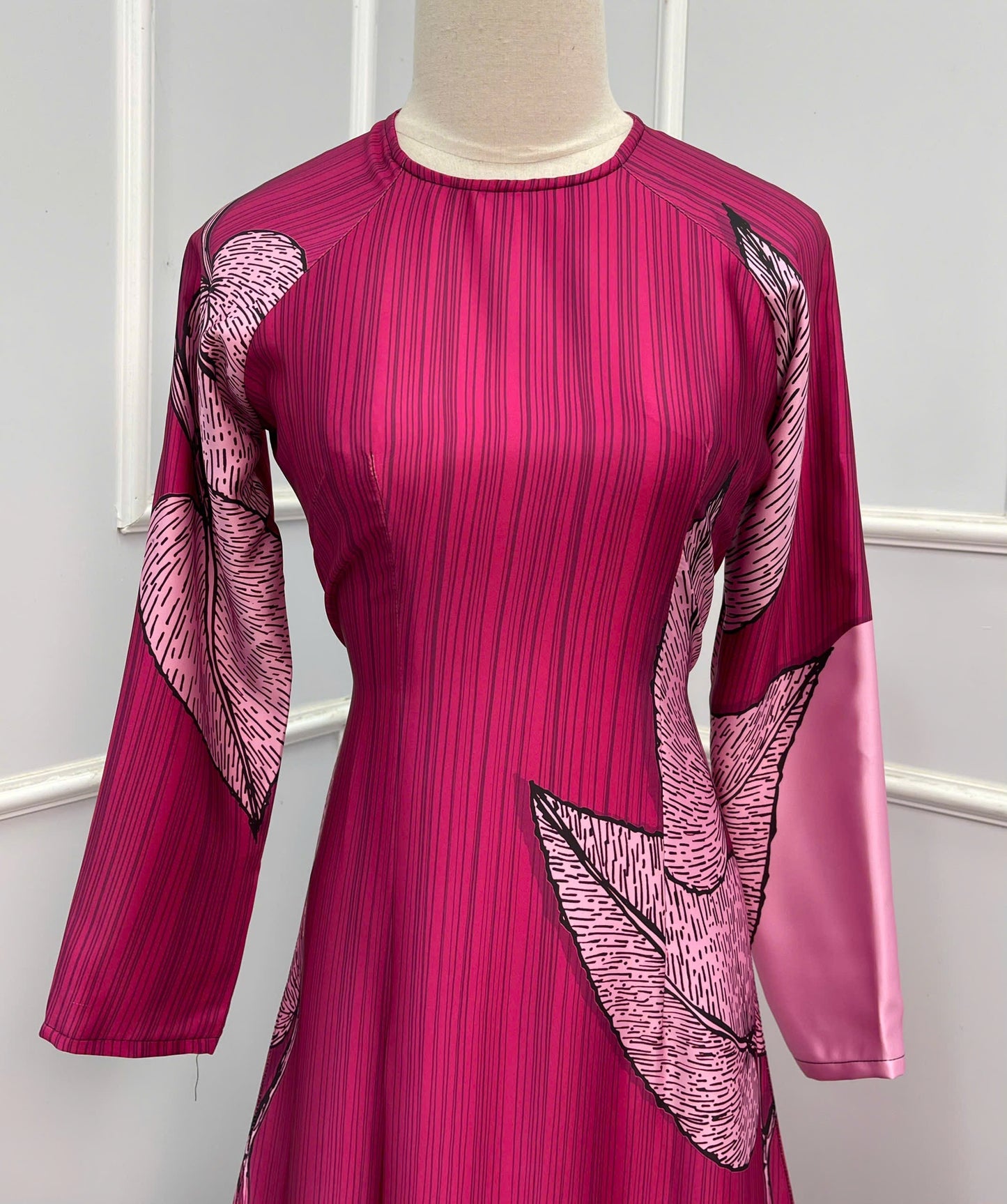 H309 1512 Áo only - Áo dài lụa ánh sao thiết kế màu hồng sen