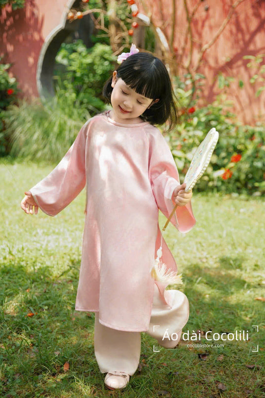 BG132 5501 Áo + quần - Áo dài bé lụa gấm hồng
