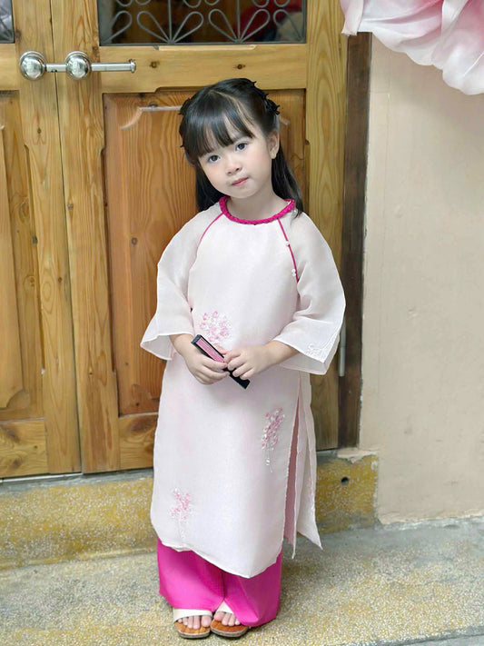 BG115 5503 Áo + quần - Áo dài bé gái màu hồng phấn