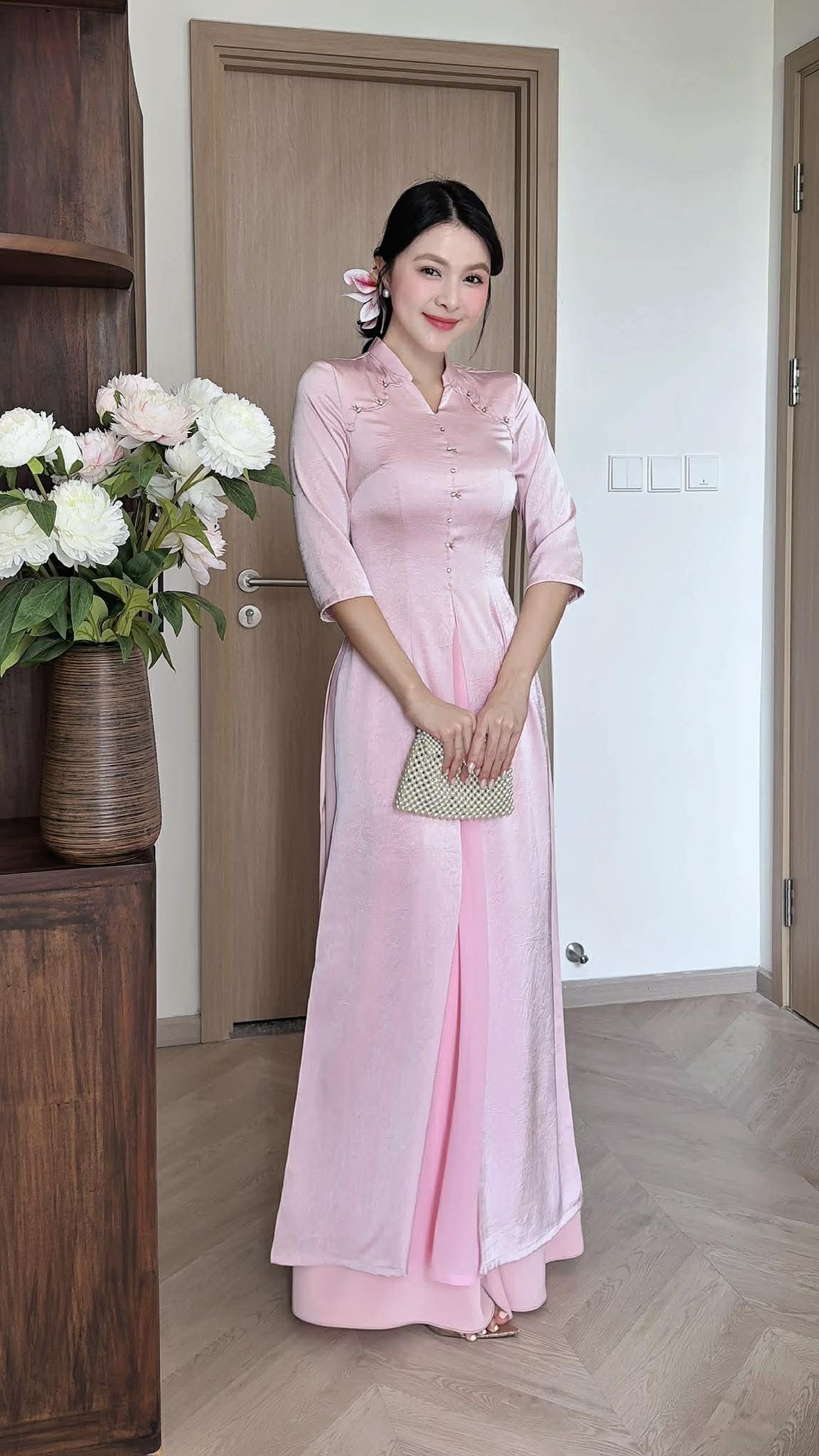 AD3050-H519-H524 Áo Only - 3769 Áo Dài 3 tà rose pink