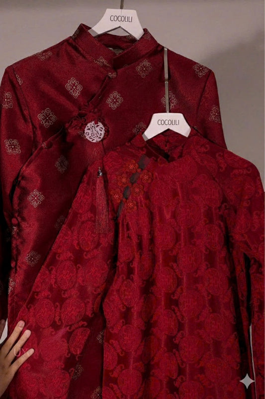 M245 1428 Áo only - Áo dài nữ lụa thọ dơi màu đỏ