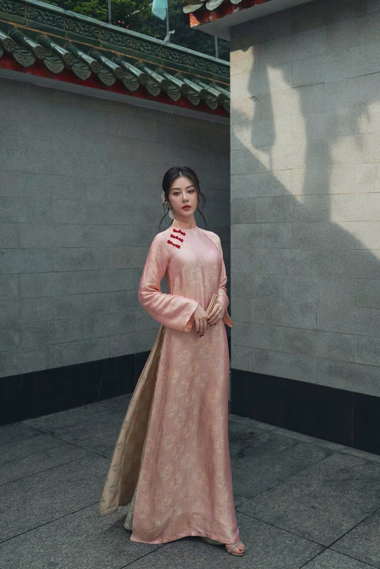 HD53 Áo + quần nha xá - Áo dài dáng suông 4 tà lụa nha xá