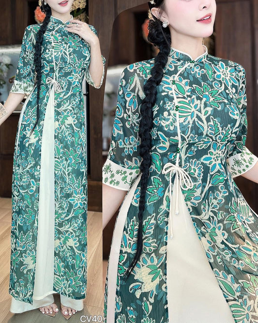 AD3043  - H517 -  3303 Áo only - Áo Dài 4 tà tuyết xanh