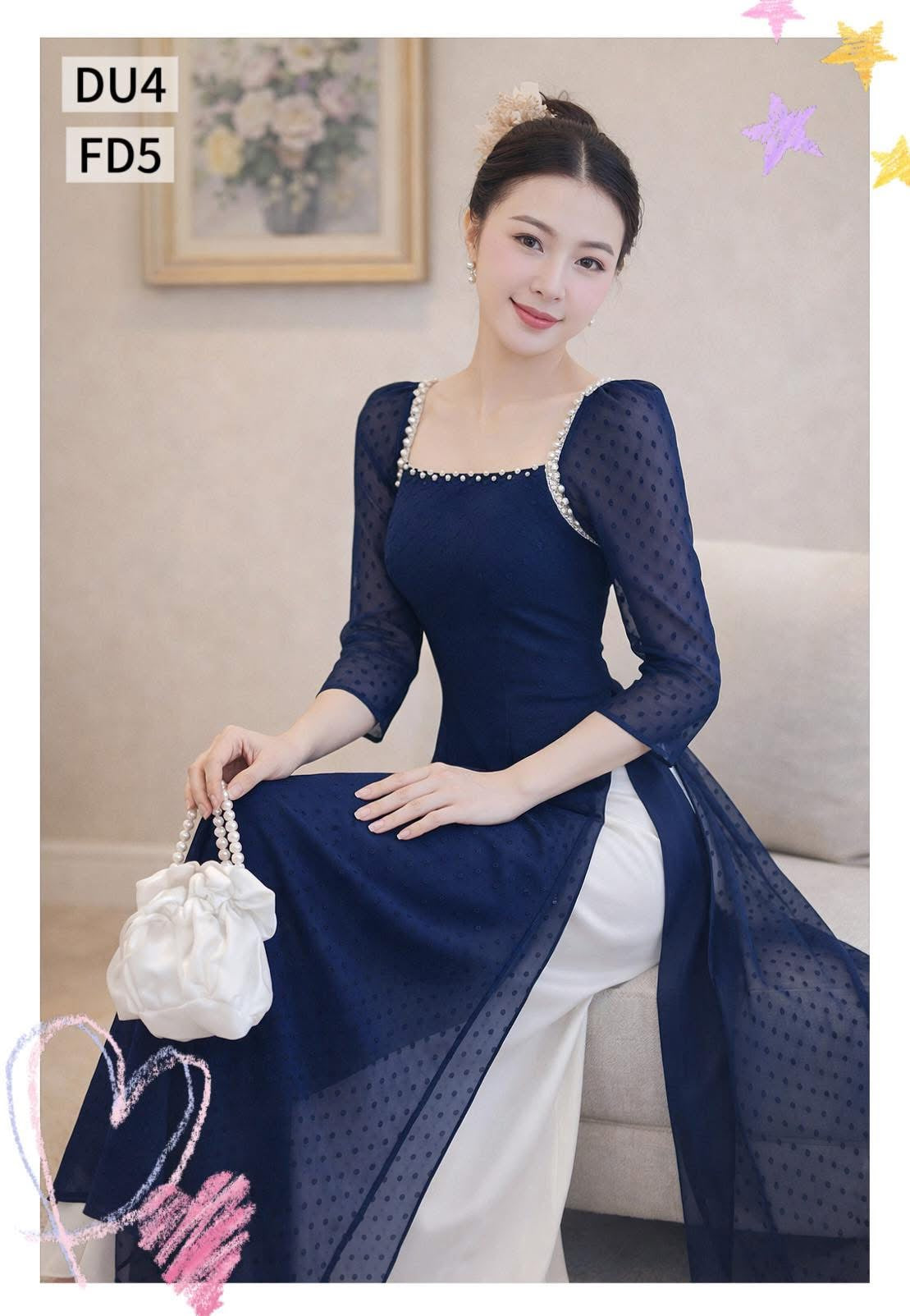 AD2805 -Áo only - 3301 Áo Dài 4 tà ngọc ruby xanh than, tím cà