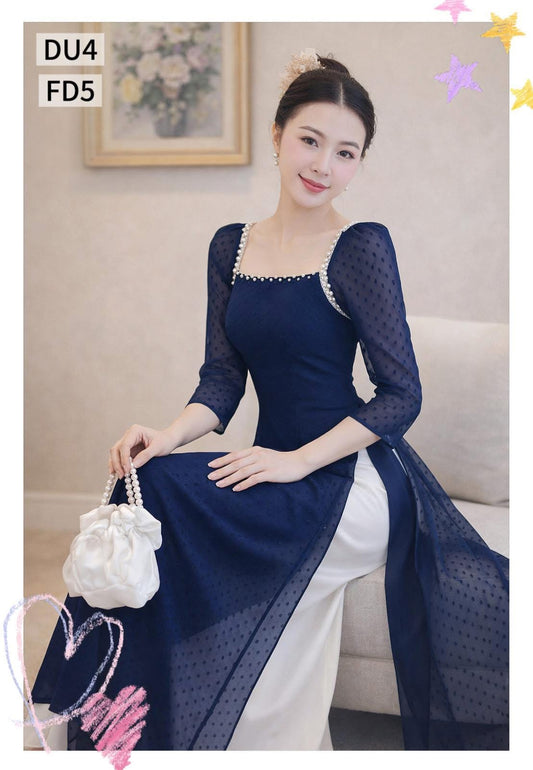 AD2805 -Áo only - 3301 Áo Dài 4 tà ngọc ruby xanh than, tím cà