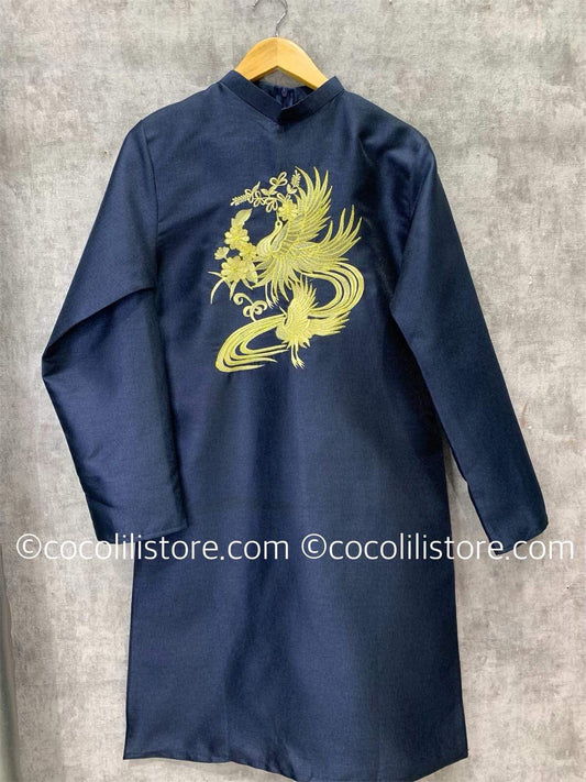 B91 only áo - Áo dài nam thêu phượng hoàng