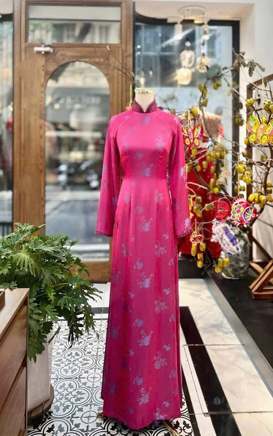 H677 3741 Áo only no pants - Áo dài dáng truyền thống chiết li eo lụa tằm 2 da đính kết