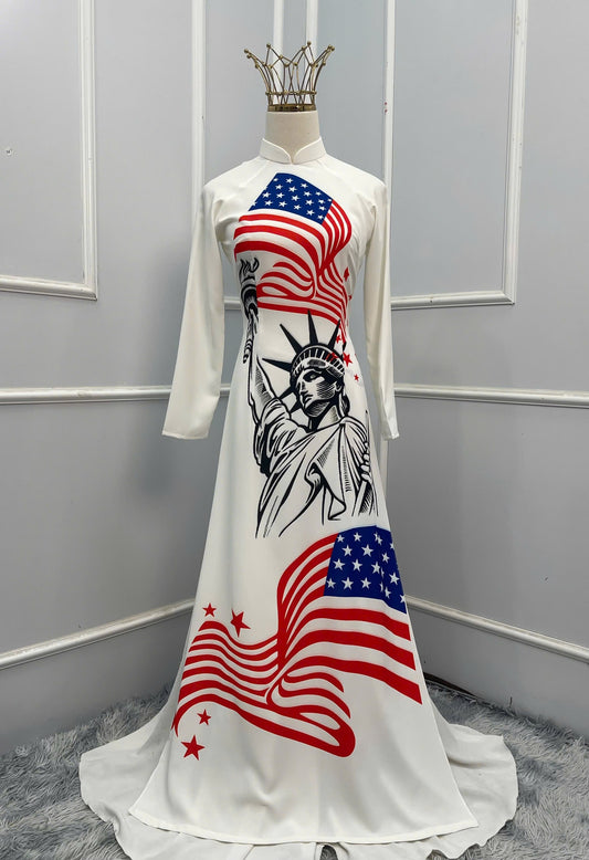 T614 Áo only - Áo dài cờ mỹ