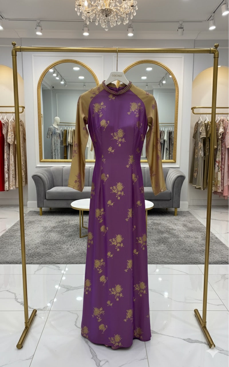 H227 H228 1374 Áo only - Áo dài lụa 2 da đính cổ