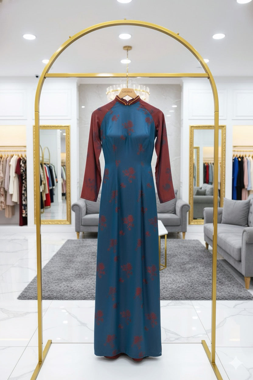 H227 H228 1374 Áo only - Áo dài lụa 2 da đính cổ