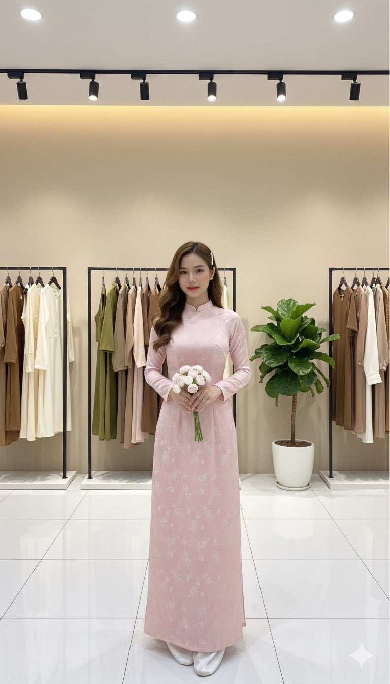 H264 Áo only - Áo dài lụa gấm màu hồng nhạt