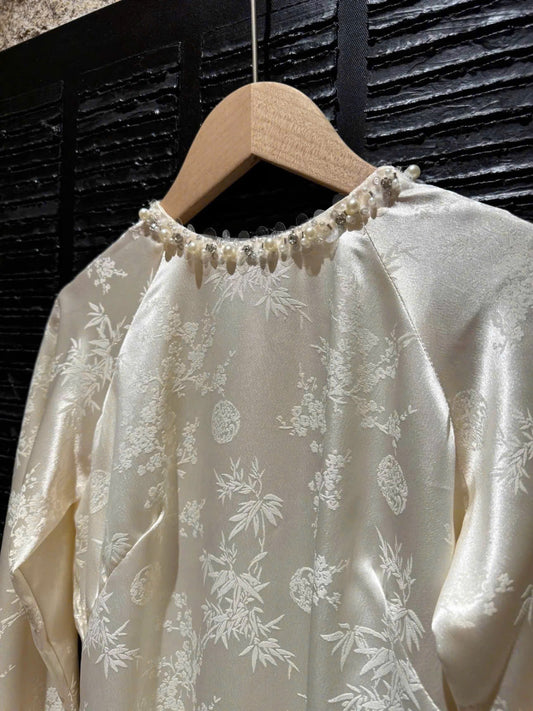 H668 3876 Áo only no pants - Áo dài dáng suông 2 tà lụa trúc hỷ