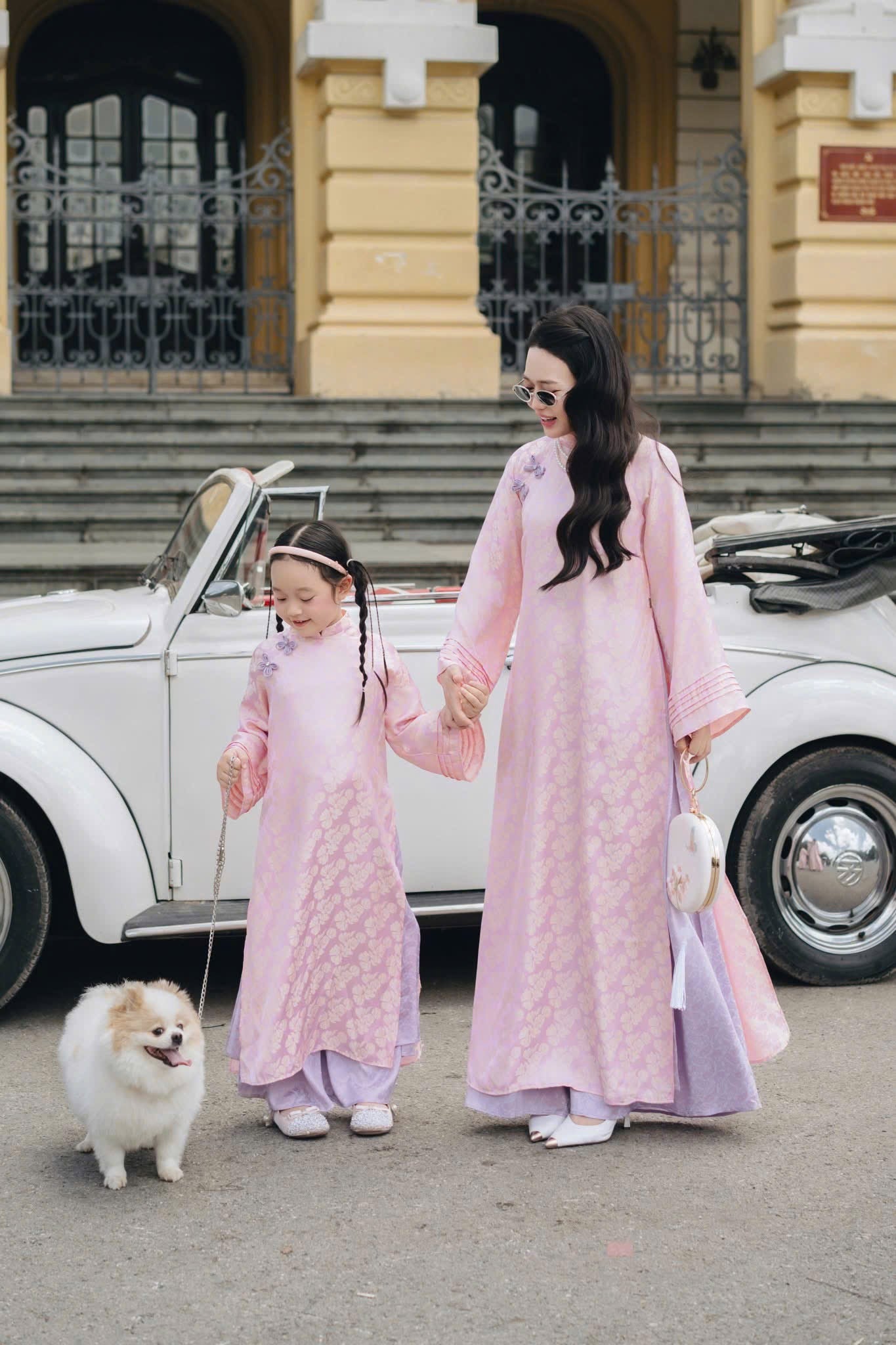 K407 6484  Áo only no pants - Áo dài dáng suông 4 tà lụa gấm cổ xếp li