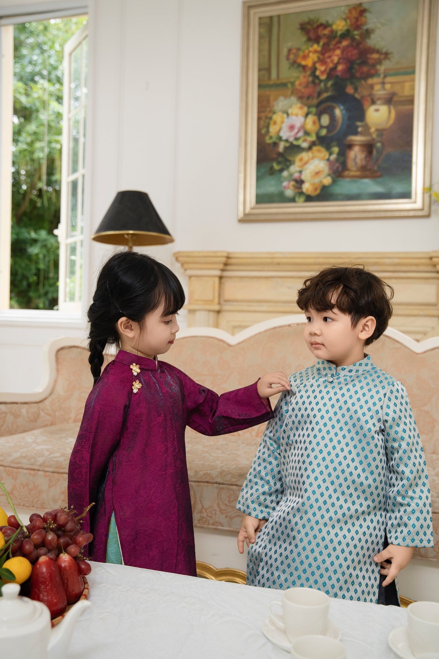 BT71 2119 Áo only - Áo dài bé trai màu xanh