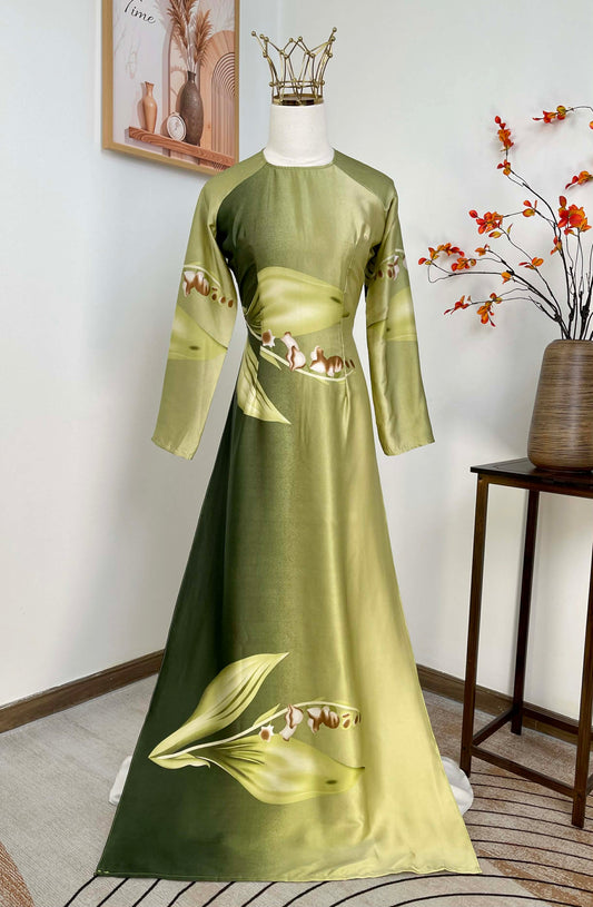 H456 1939 Áo only - Áo dài lụa ánh sao màu ombre xanh lá