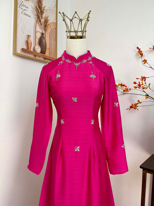 H149 1915 Áo only - Áo dài lụa ánh nguyệt màu hồng