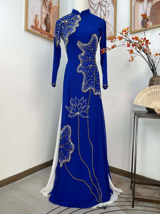 S248 2095 Áo only - Áo dài lụa thiết kế màu xanh