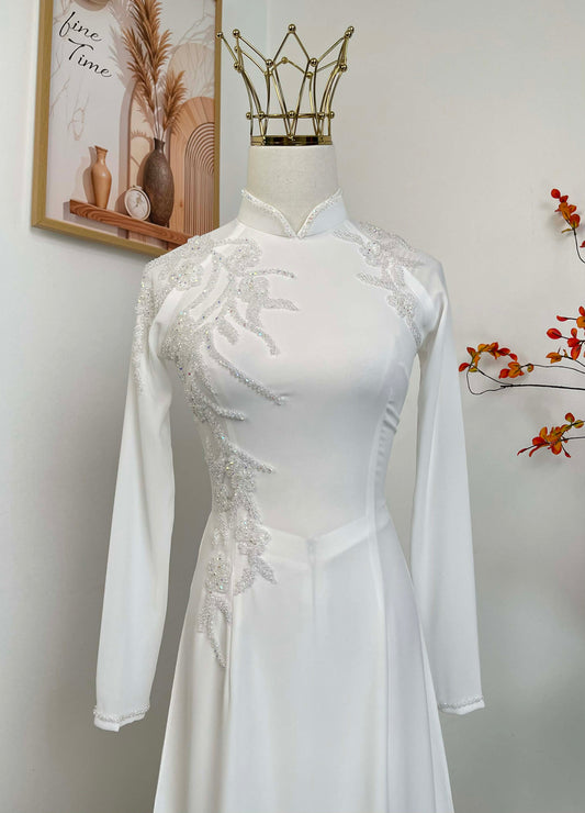 S240 1926 Áo only - Áo dài thiết kế đính kết màu trắng