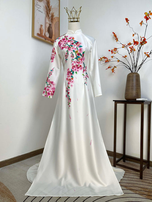 H421 1949 Áo only - Áo dài lụa ánh sao màu trắng