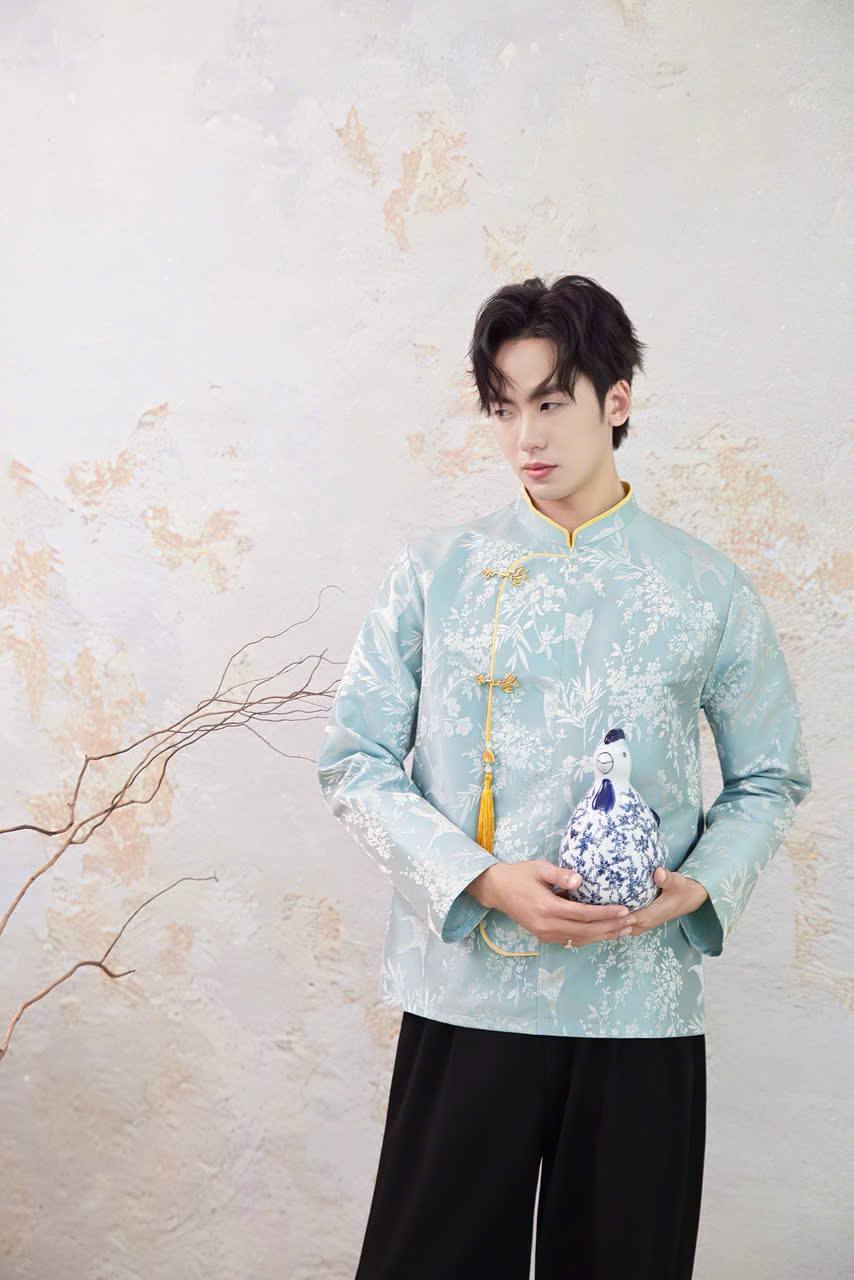 BN226 - Áo nam ngắn lụa gấm