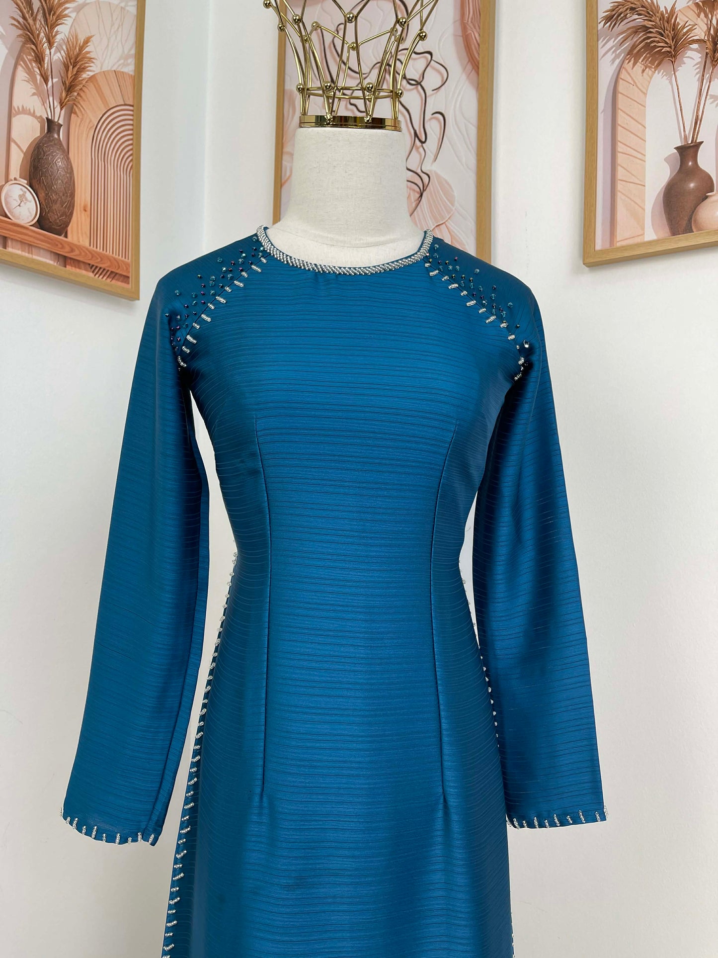 H430 1775 Áo only - Áo dài lụa ánh nguyệt 4 tà đính kết màu xanh dương