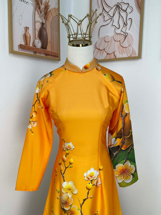 H436 1940 Áo only - Áo dài lụa ánh sao màu vàng