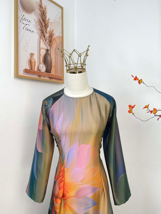 H486 1966 Áo only - Áo dài lụa kim sa phú quý màu loang