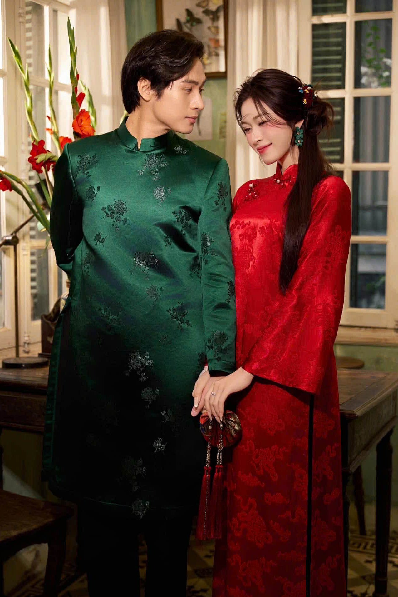 B115 2097 Áo only - Áo dài nam màu xanh lá