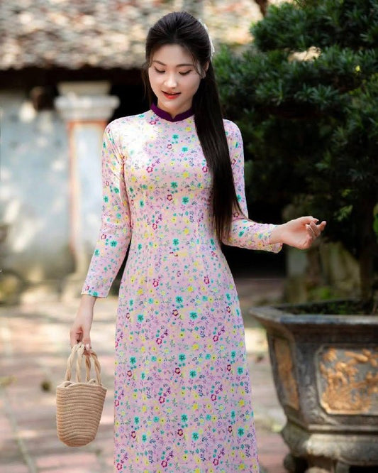 K134 5364 Áo only no pants - Áo dài dáng truyền thống chiết li eo lụa mango