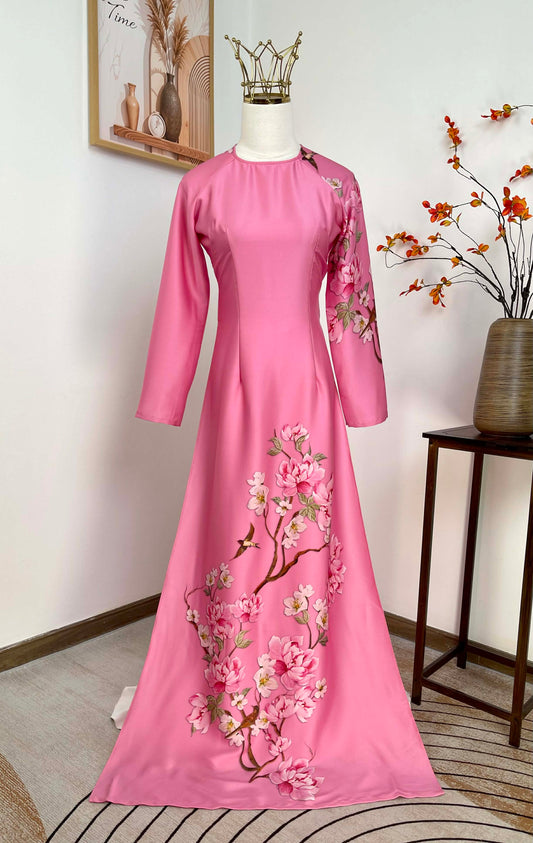 H458 1909 Áo only - Áo dài lụa ánh sao màu hồng