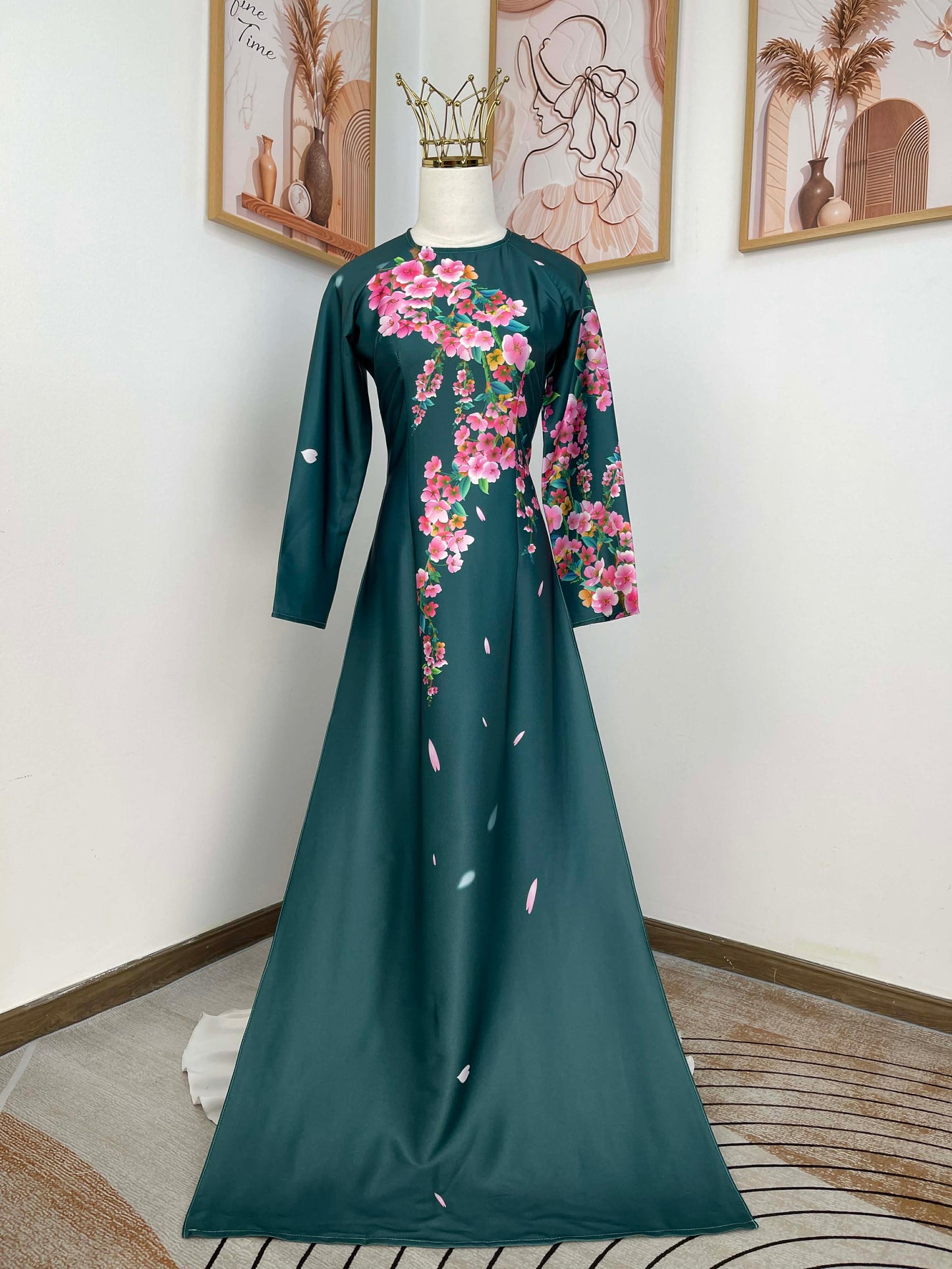 H406 1765 Áo only - Áo dài lụa kim sa phú quý màu xanh