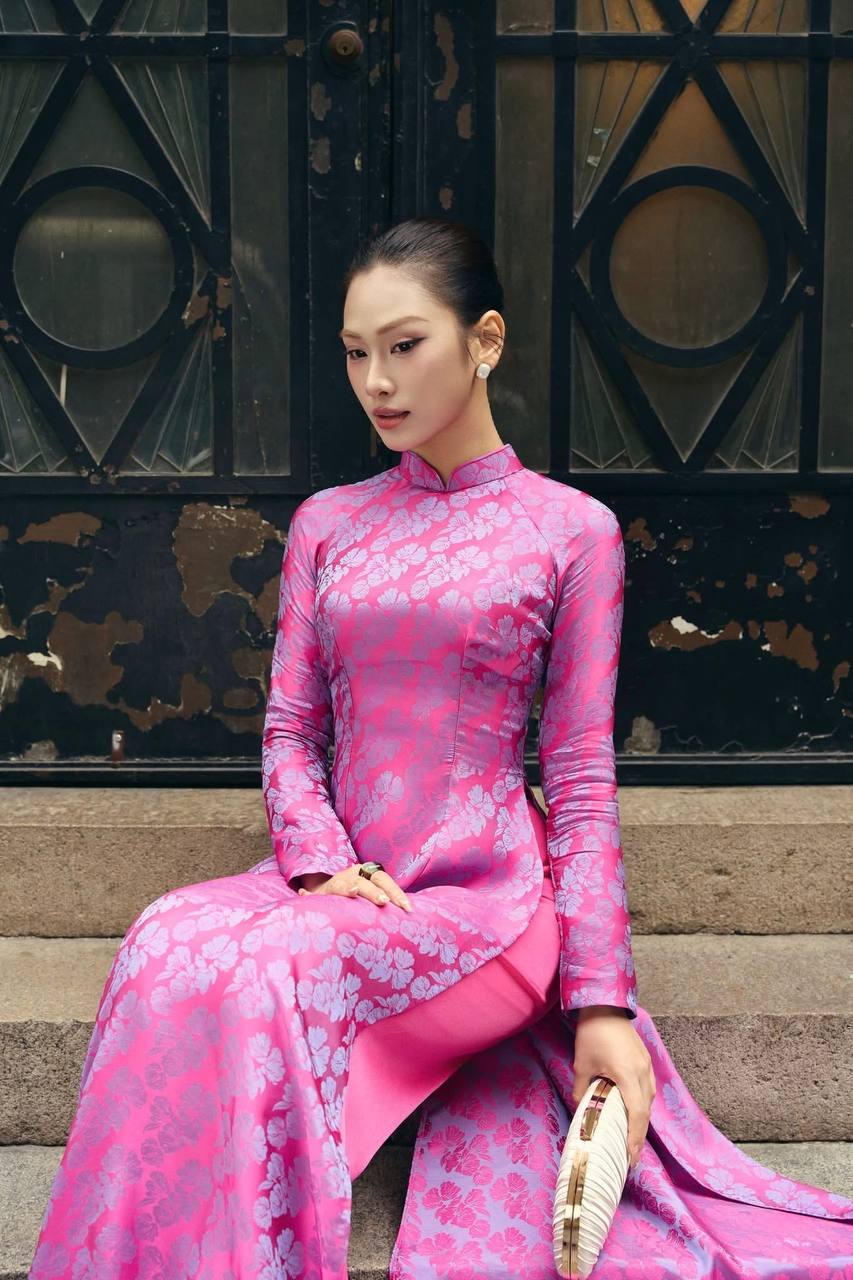 K286 Áo only no pants - Áo dài chiết eo lụa tằm màu hồng sen
