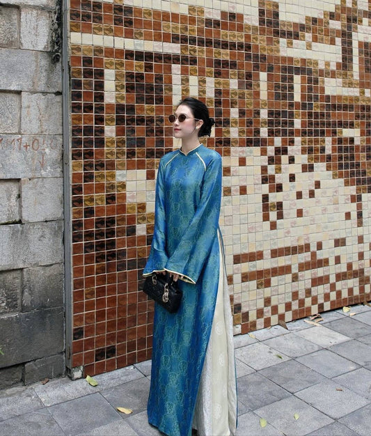 K172 5651 Áo only no pants - Áo dài dáng suông 4 tà lụa tằm thọ dơi