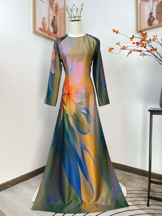 H486 1966 Áo only - Áo dài lụa kim sa phú quý màu loang