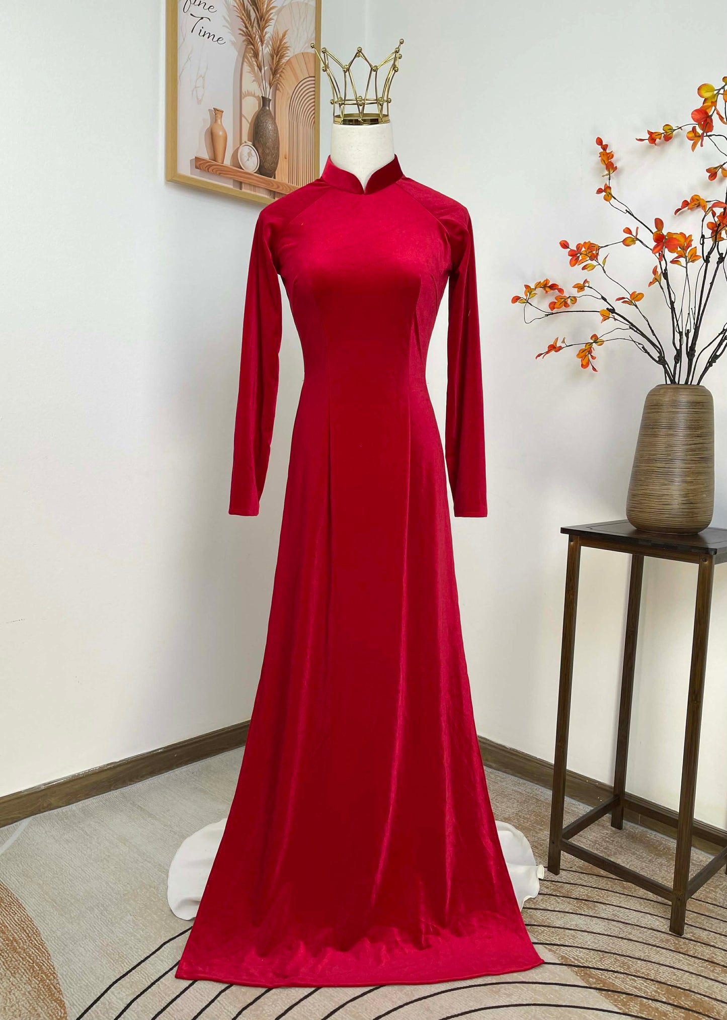 H447 1893 Áo only - Áo dài nhung màu đỏ tươi