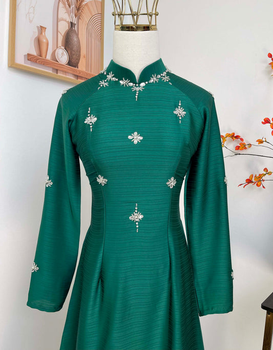 S242 1916 Áo only - Áo dài lụa ánh nguyệt màu xanh lá