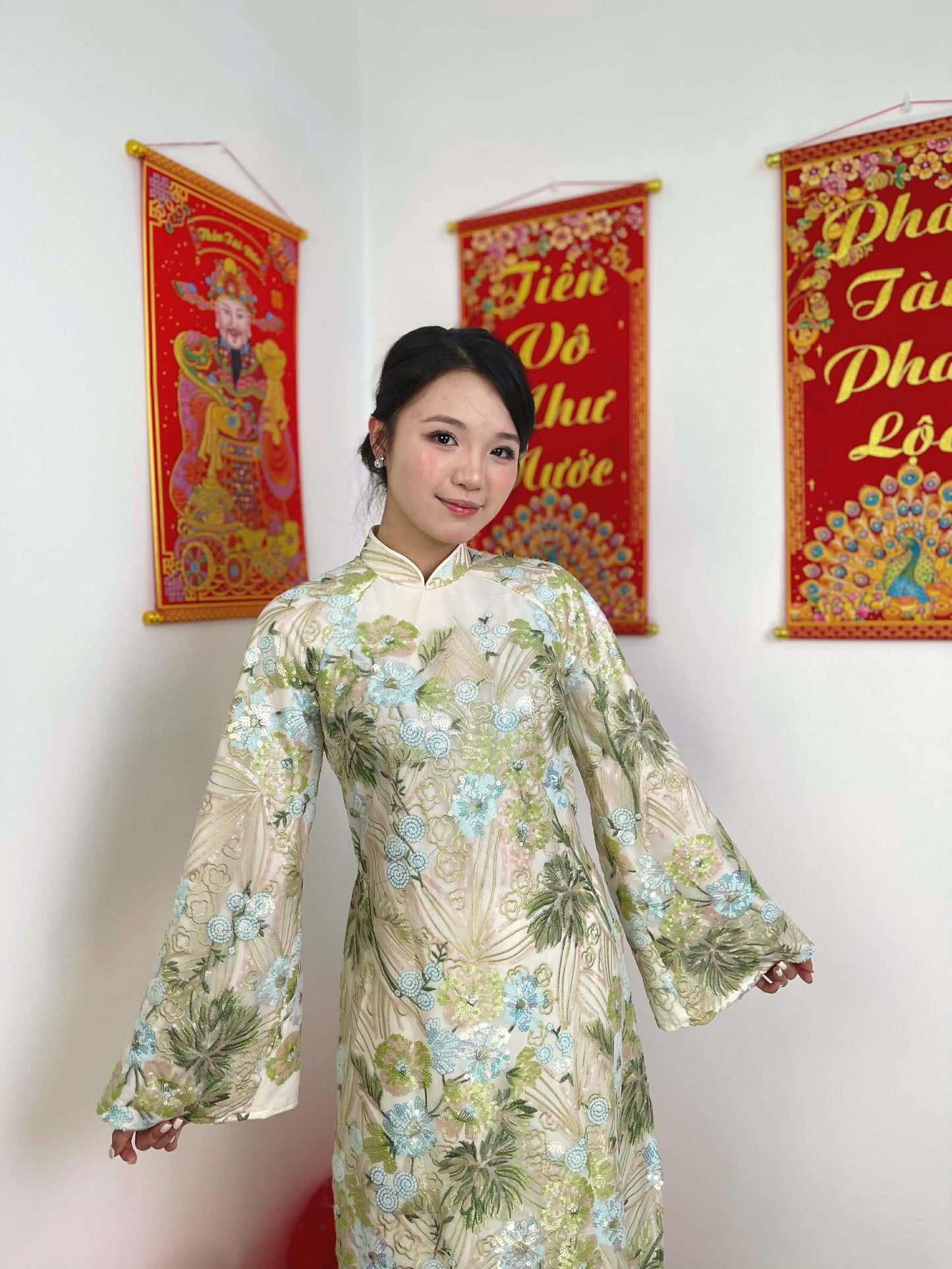 H515 2292 only áo - Áo dài kimsa màu xanh nhạt