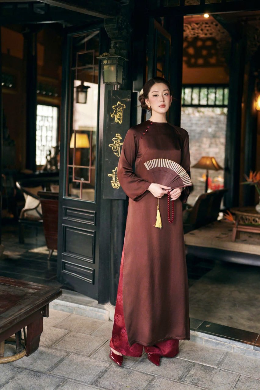 HD175 5203 Áo only no pants - Áo dài dáng suông 2 tà lụa nha xá trơn