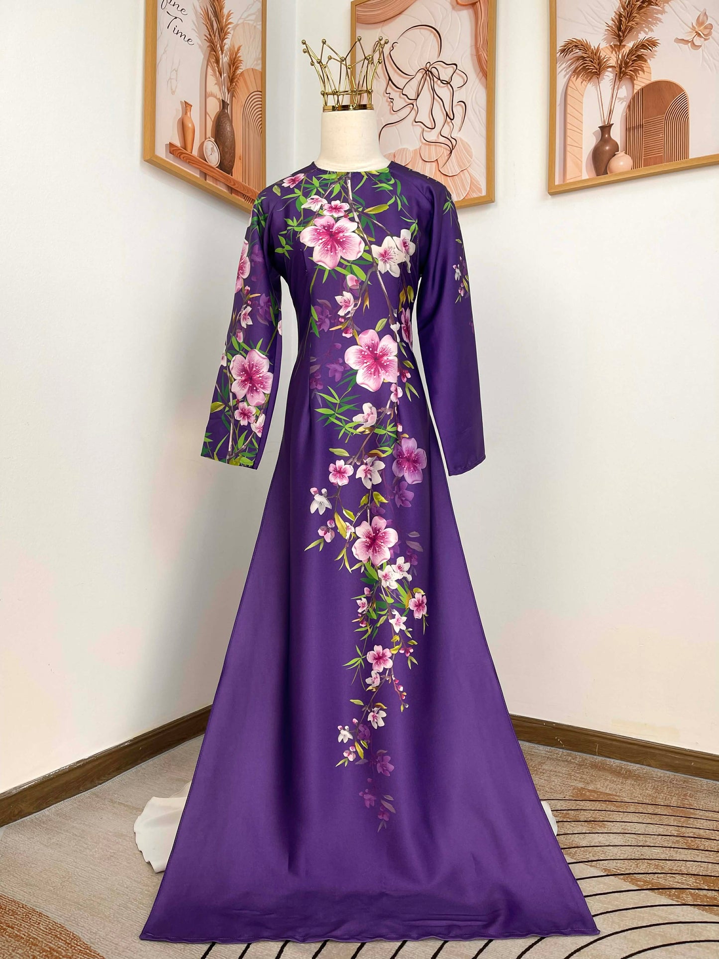 H404 1763 Áo only - Áo dài lụa kim sa phú quý màu tím