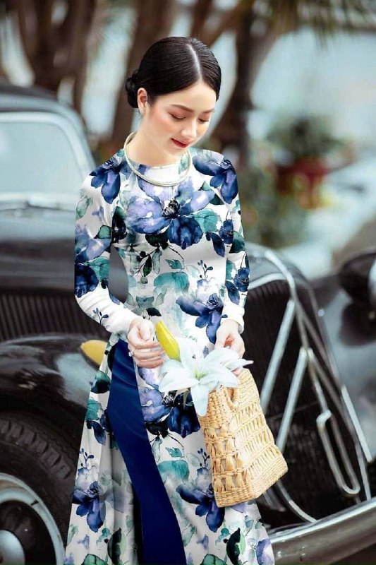 K107 5361 Áo only no pants - Áo dài dáng truyền thống chiết li eo lụa mỹ in 3D